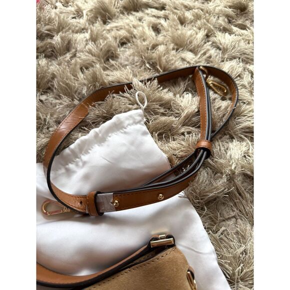 Michael Kors Vivian Large Suede Leather Hobo Bag Acorn Brown Crossbody Strap - Picture 8 of 9